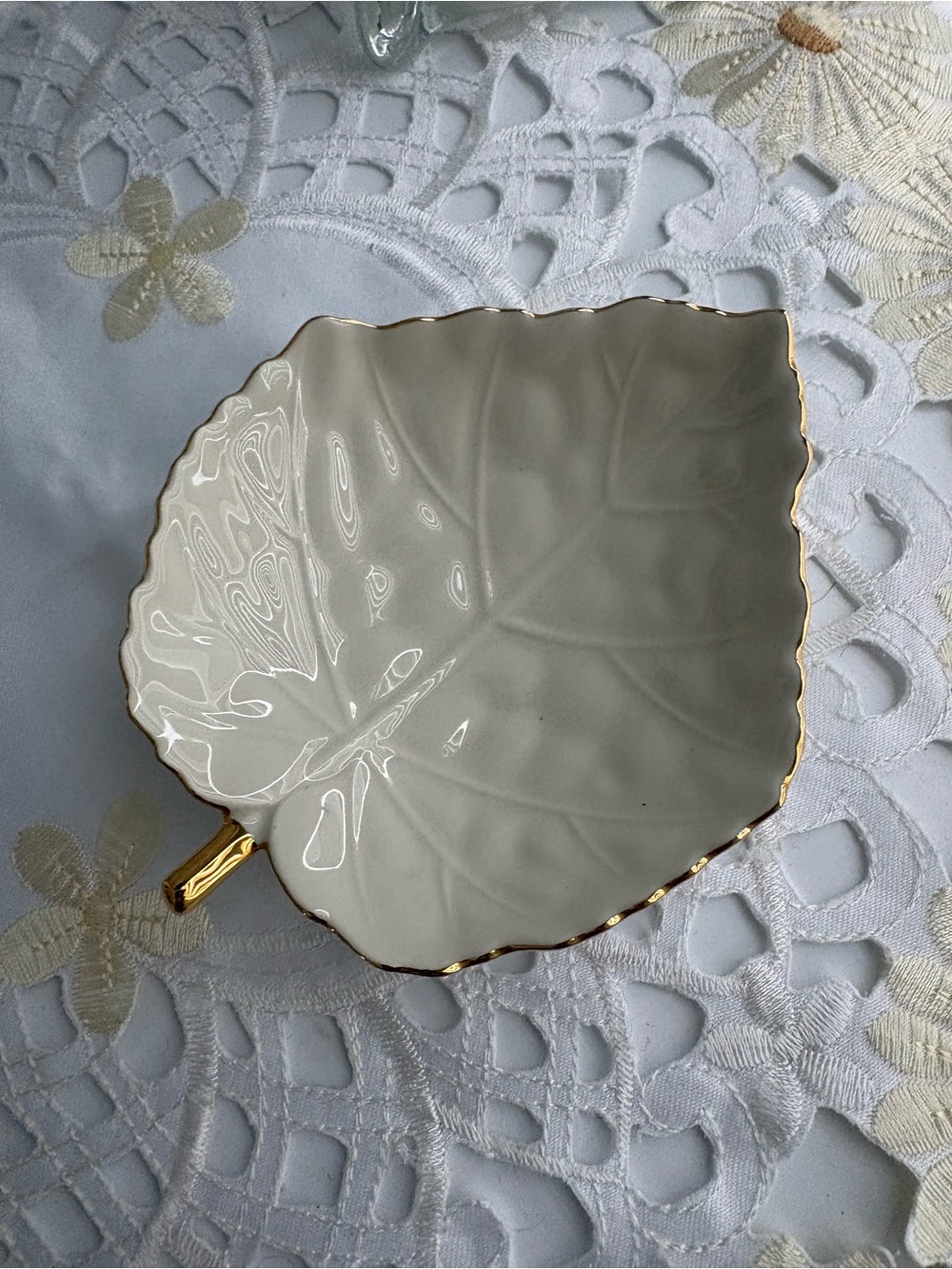 Lenox porcelainLeft -Shaped Trinket Dish in Cream with Gold Trim